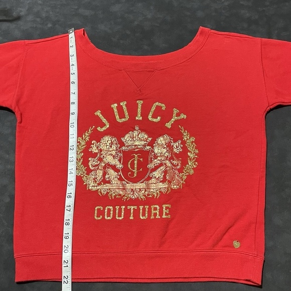 Juicy Couture Vintage Y2K Red Sparkle Glitter Bling Crest Shirt Top Womens - Picture 6 of 9